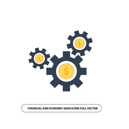 Finance and Commerce Cog Icon, Money Gear Symbol Full Vector Designのイラスト素材