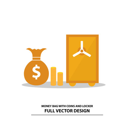 Money Bag With Coins and Locker, Full Vector Designのイラスト素材