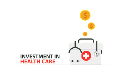 Fundraising concept. aid kit and coins. Vector illustration in flat design style. investment in healthcareのイラスト素材