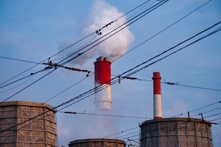 Smoking pipe thermal power station in Moscowの写真素材