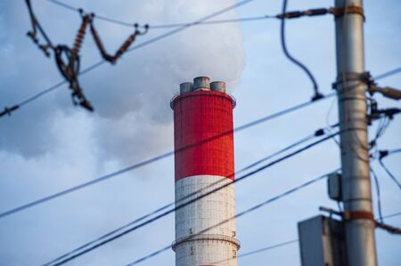 Smoking pipe thermal power station in Moscowの写真素材