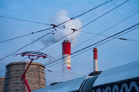 Smoking pipe thermal power station in Moscowの写真素材