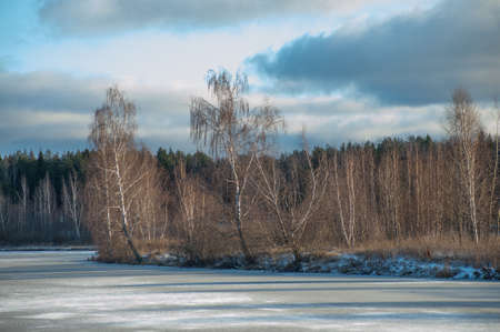 Russian winter landscape on a sunny dayの写真素材