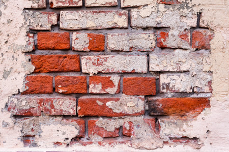 The old wall of the red brick houseの写真素材