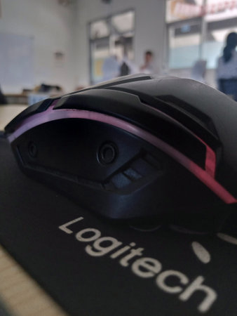 A close up shot of a wireless mouse.の写真素材