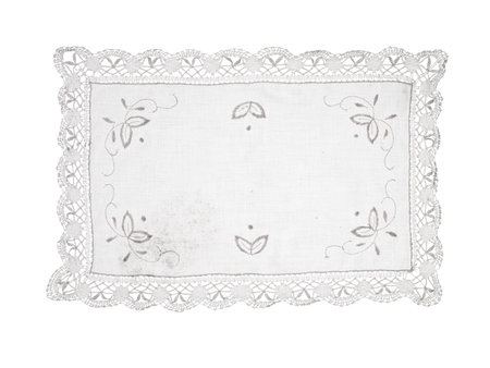 background white lace doily floral fabricの写真素材