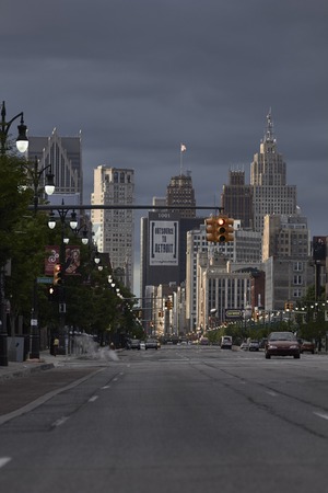 View at Woodward Avenue in downtown Detroit USAのeditorial素材