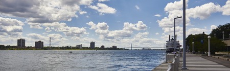 River border bridge Ambassador Bridge between Detroit USA in Canadaのeditorial素材