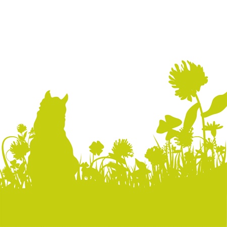 Lawn with clover and catのイラスト素材