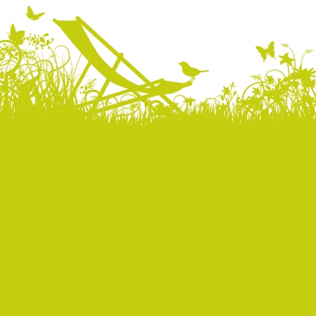 Deckchair and bird ind the gardenのイラスト素材