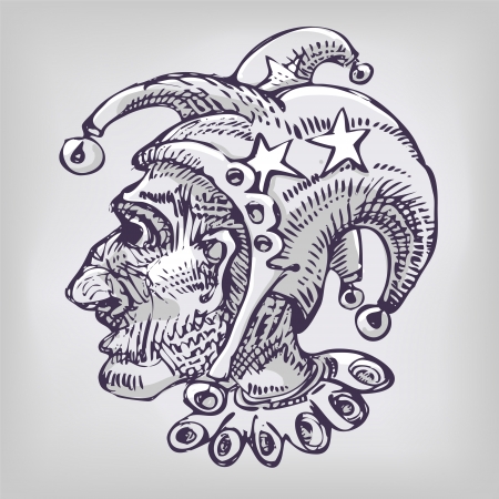 Drawing with harlequin, head and little bellsのイラスト素材