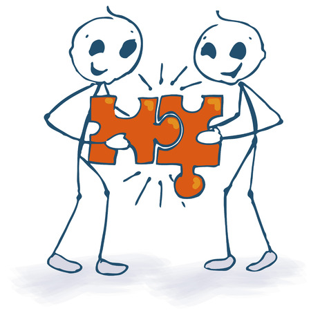 Stick figures and puzzle のイラスト素材