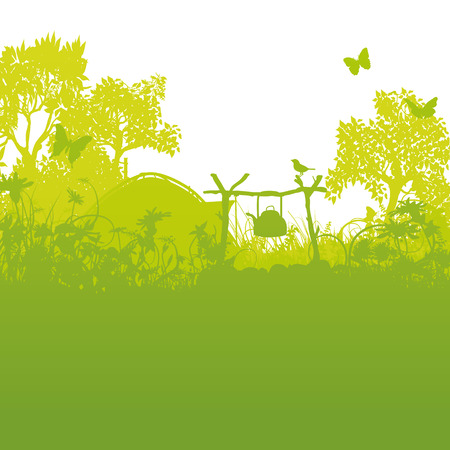 Tent and campsite in the grass and tents in the forestのイラスト素材