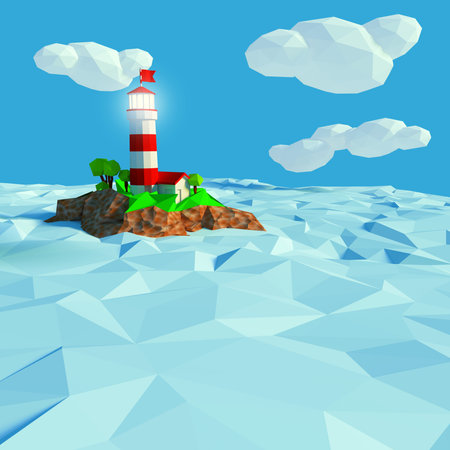 Lighthouse on a small island in the seaの写真素材