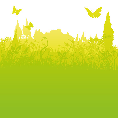 Blades of grass, towns and tourismのイラスト素材