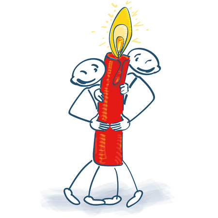 Stick figure with Christmas candleのイラスト素材
