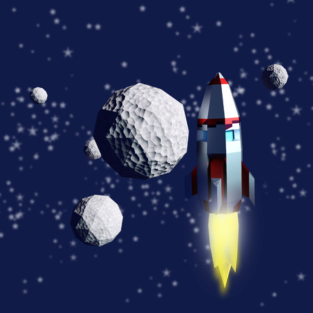 Rocket in front of comets in the space