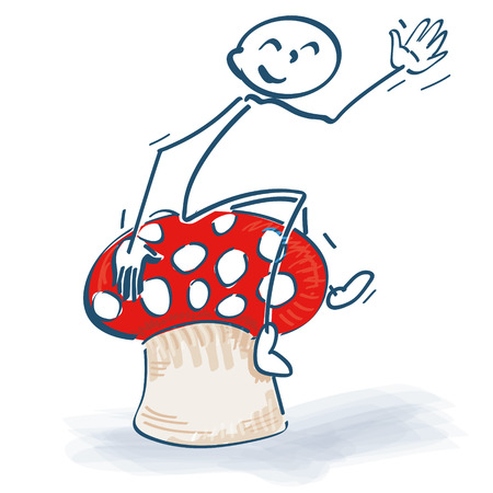 Stick figures with lucky mushroom and toadstoolのイラスト素材