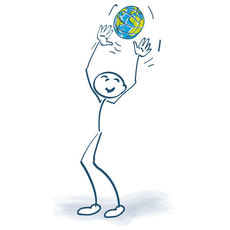 Stick figure with a globeのイラスト素材