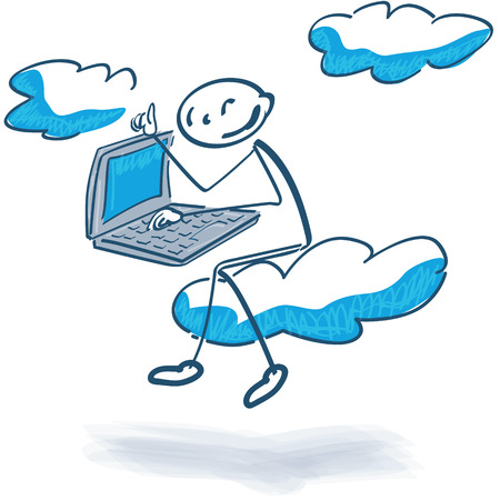 Stick figure with cloud computingのイラスト素材