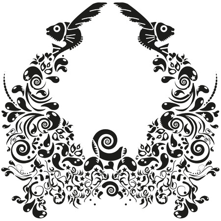 Vignette with flying fishのイラスト素材