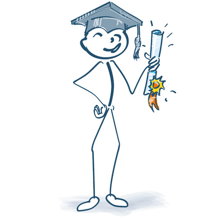 Stick figure with graduation and finally on targetのイラスト素材