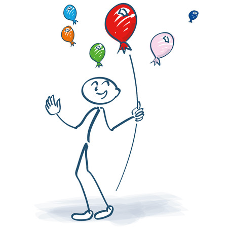 Stick figure holding balloons in the airのイラスト素材