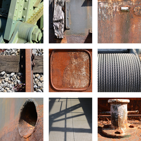 Nine rusty iron plates and structuresの写真素材