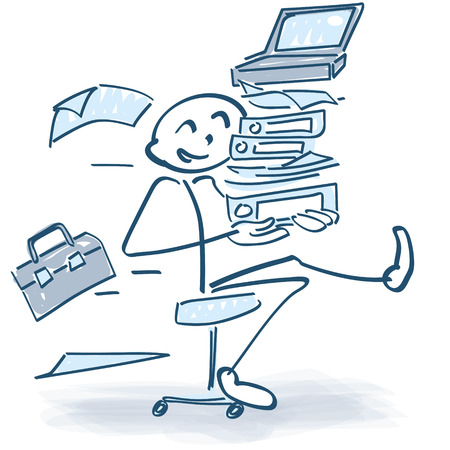 Stick figure with a rolling office chairのイラスト素材