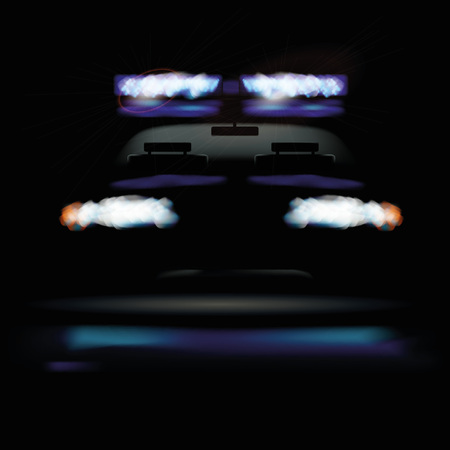 Police car at night and warning lightのイラスト素材