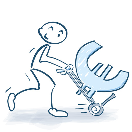 Stick figure with hand truck and big Euroのイラスト素材