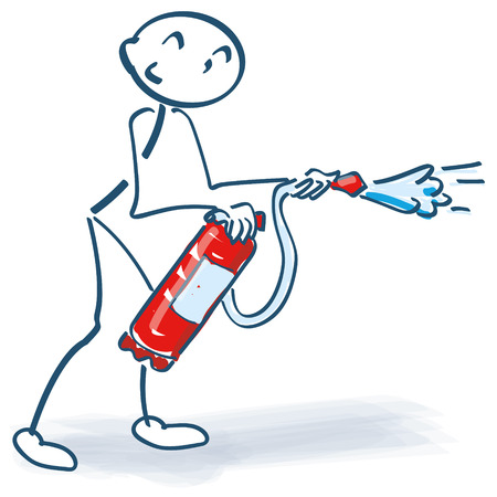 Stick figure with with fire extinguishers in fire-fightingのイラスト素材