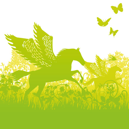 Pegasus with wings in the thicketのイラスト素材