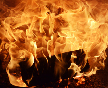 Fire in a fireplaceの写真素材