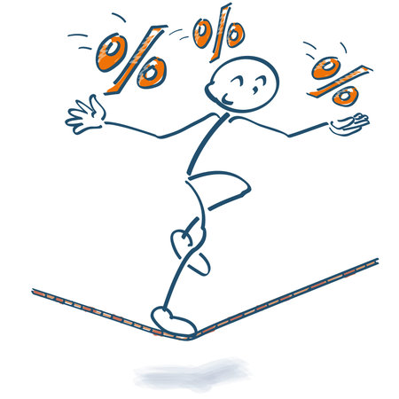 Stick figure on the rope with percentagesのイラスト素材
