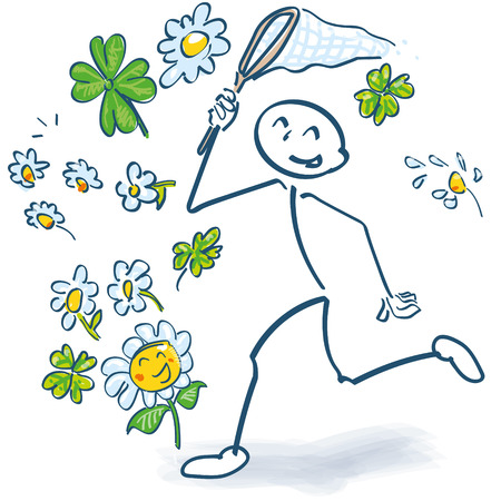 Stick figure with a beaker at the flowers catchのイラスト素材