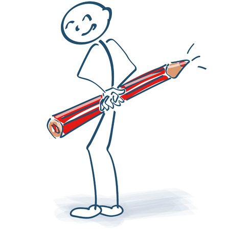 Stick figure with red pencil behind the backのイラスト素材