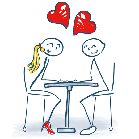 Stick figures as a couple at the tableのイラスト素材