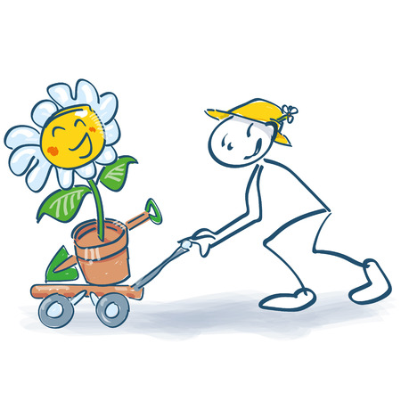 Stick figure with a flower on the sackclothのイラスト素材