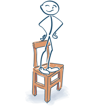 Stick figure stands proudly on the chairのイラスト素材