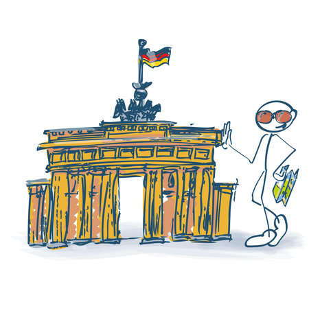 Stick figure as a tourist with Brandenburg Gate in Berlinのイラスト素材