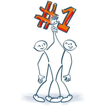 Stick figures stretch their arms up as number oneのイラスト素材