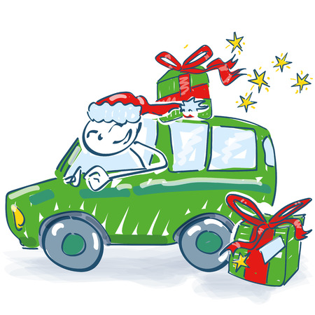 Santa Claus transports Christmas presents by carのイラスト素材