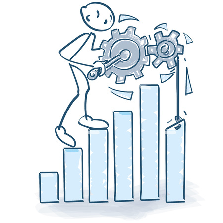 Stick figure boosts the success of gearsのイラスト素材