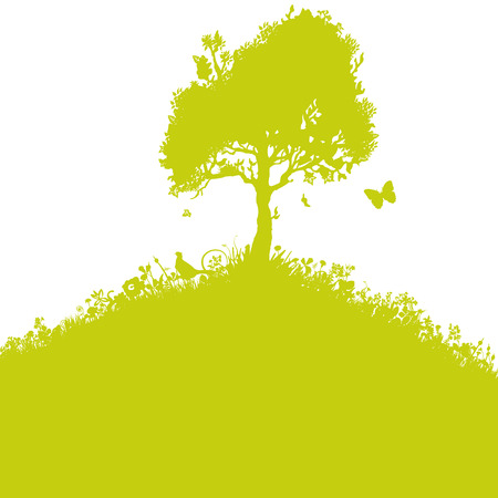 Isolated tree on a hill on the horizonのイラスト素材