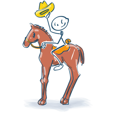 Stick figure sits on the horse as a cowboyのイラスト素材