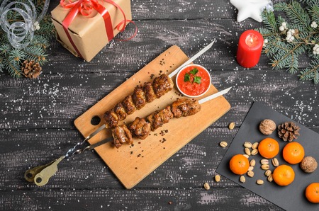 Preparation of shish kebab bbqの写真素材