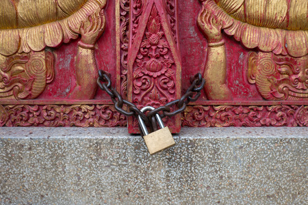 Locked wooden doorの写真素材