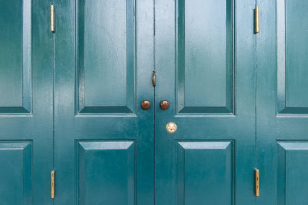 Beautiful cyan wooden doors in Thailand