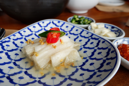 Close up Korean traditional food - white kimchiの写真素材